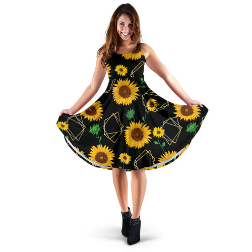 Sunflower Golden Polygonal Shapes Sleeveless Midi Dress
