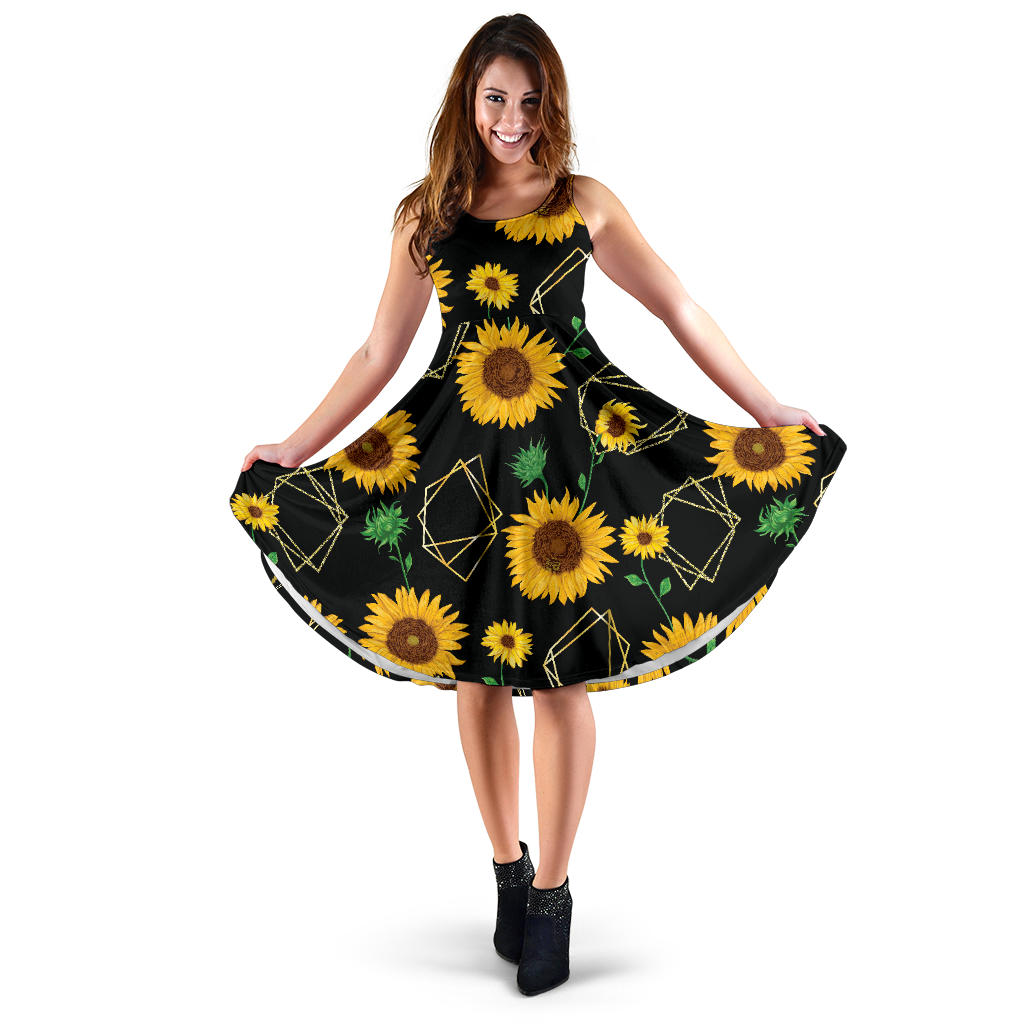Sunflower Golden Polygonal Shapes Sleeveless Midi Dress