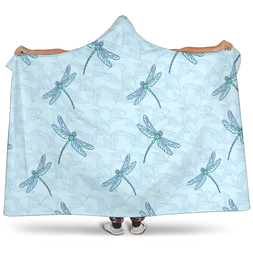 Dragonfly Pattern Blue Background Hooded Blanket