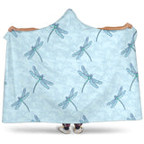 Dragonfly Pattern Blue Background Hooded Blanket