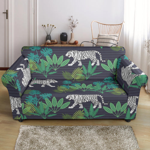 White Bengal Tigers Tropical Plant Loveseat Couch Slipcover