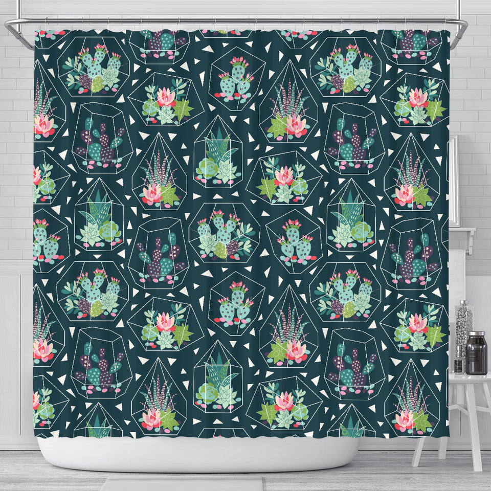Cactus Glass Terrarium Pattern Shower Curtain Fulfilled In US