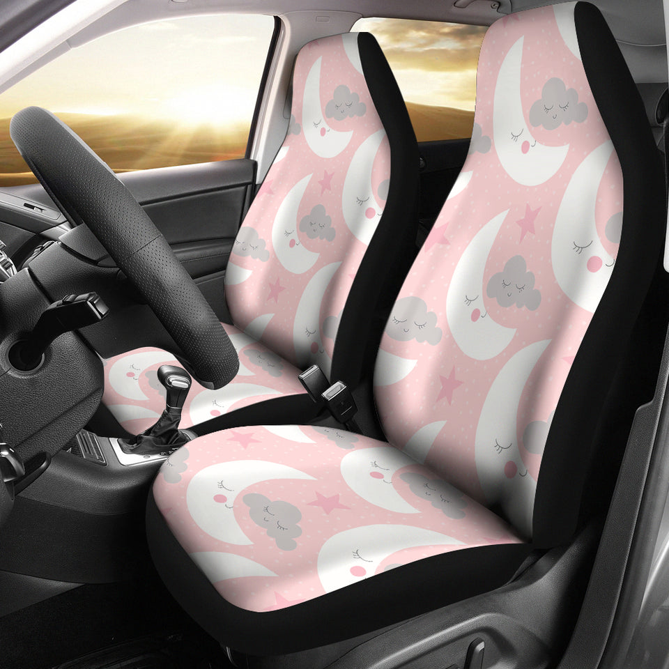 Cute Moon Cloud Star Pattern Pink Dot Background Universal Fit Car Seat Covers