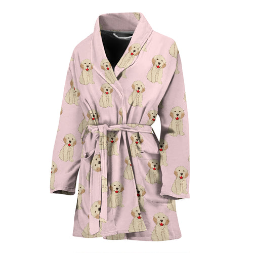 Golden Retriever Pattern Print Design 02 Women's Bathrobe