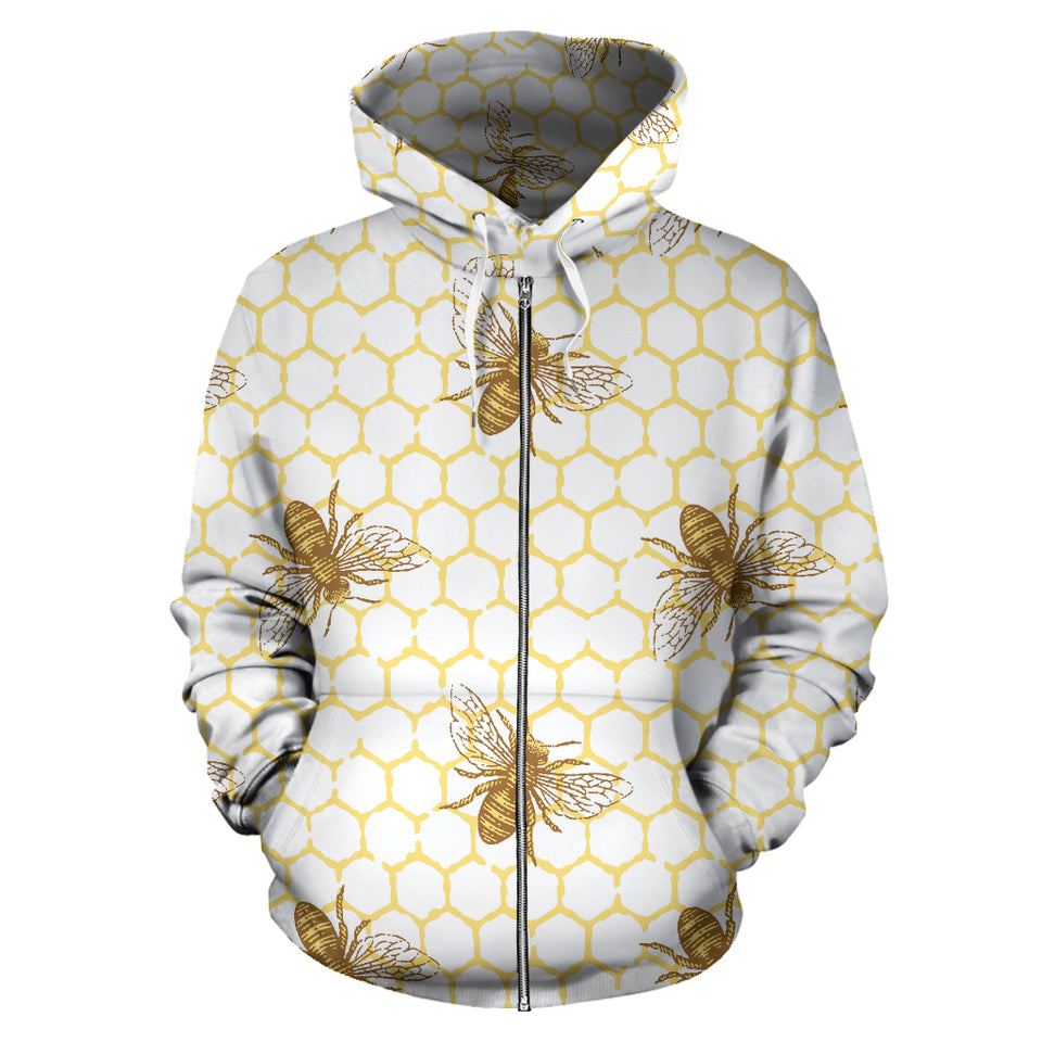 Bee Honeycomb Seamless Design Pattern Zip Up Hoodie