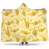 Saxophone Cornet Pattern Yellow Background Hooded Blanket
