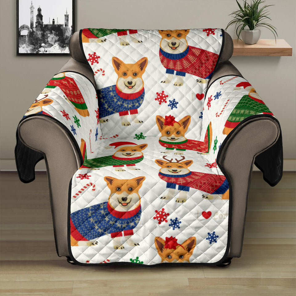 Corgi Christmas Pattern Recliner Cover Protector