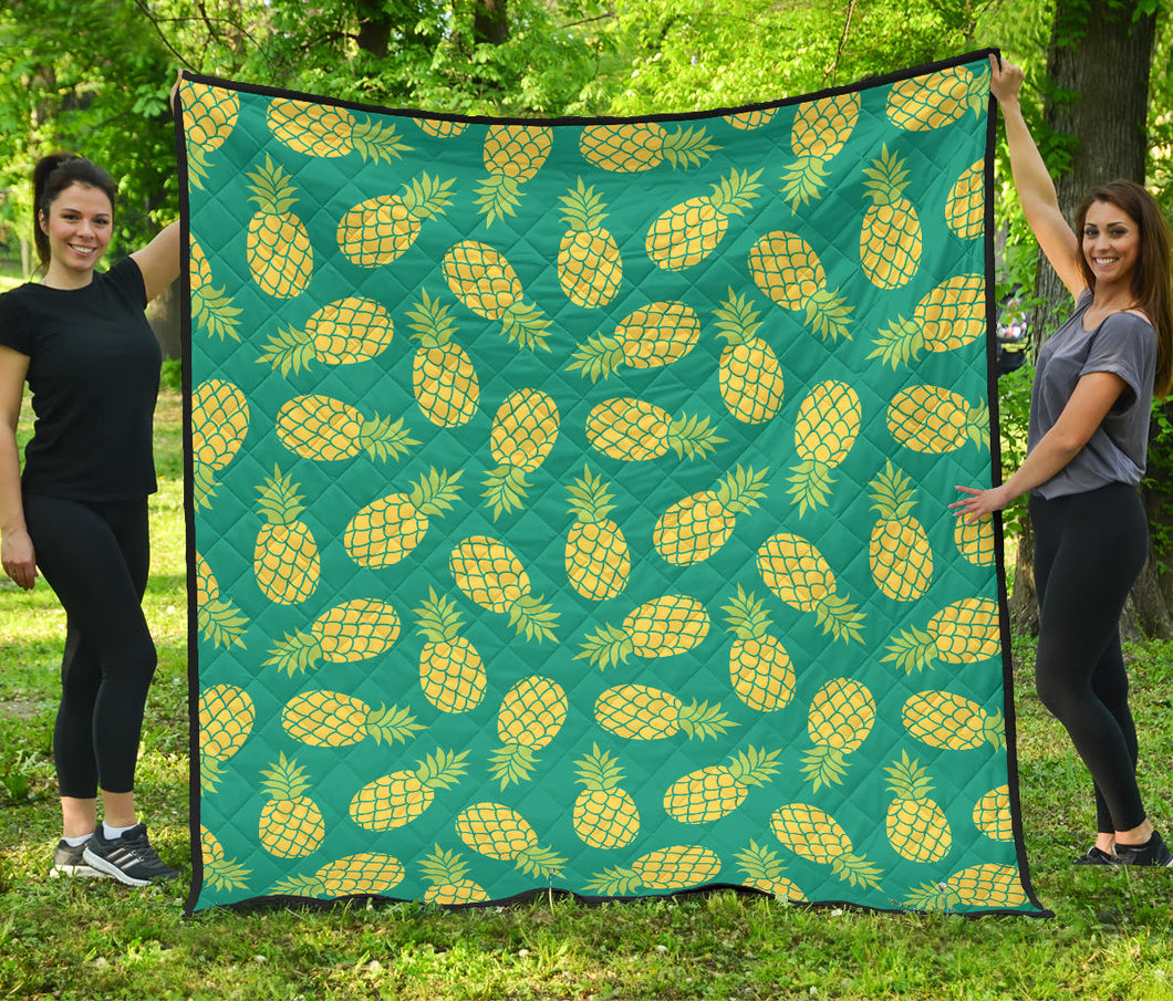 Pineapples Pattern Green Background Premium Quilt