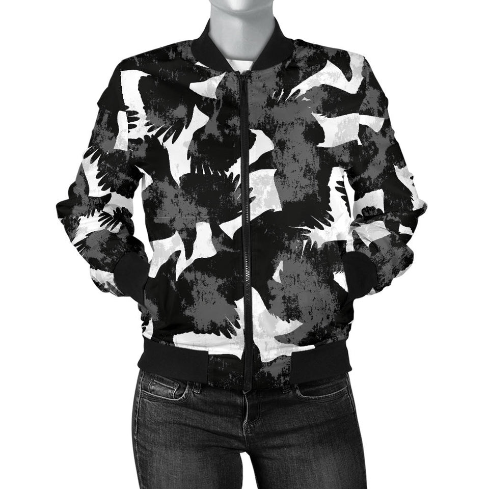 Crow Illustration Pattern Women'S Bomber Jacket