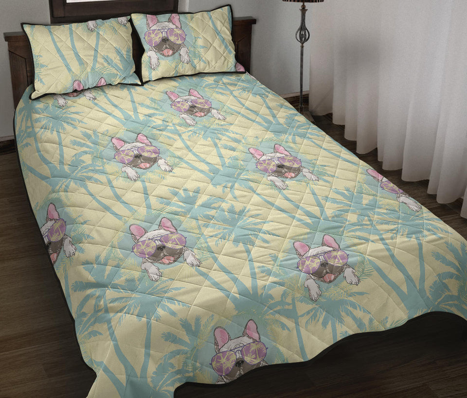 French bulldog hawaii blackground Quilt Bed Set