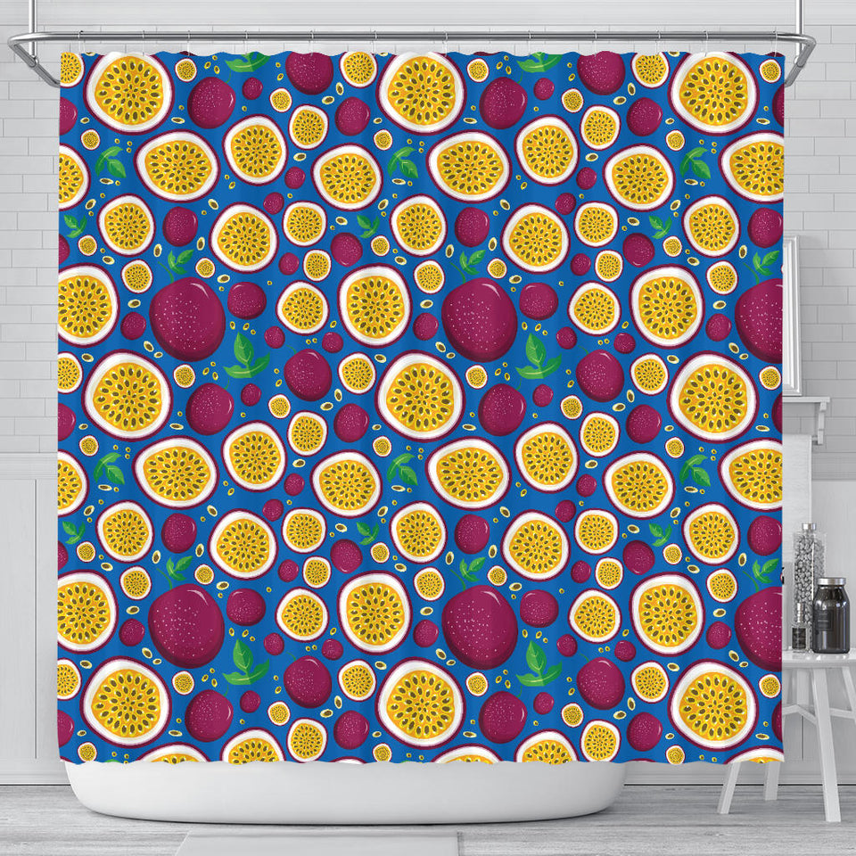 Passion Fruit Blue Background Shower Curtain Fulfilled In US