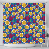 Passion Fruit Blue Background Shower Curtain Fulfilled In US