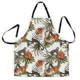 Monkey Red Hibiscus Flower Palm Leaves Floral Pattern Adjustable Apron