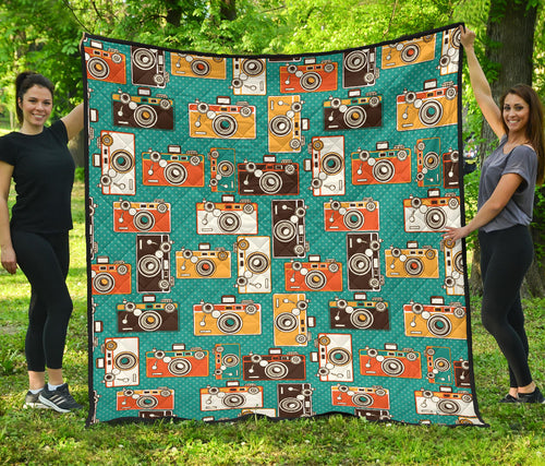 Camera Pattern Print Design 03 Premium Quilt