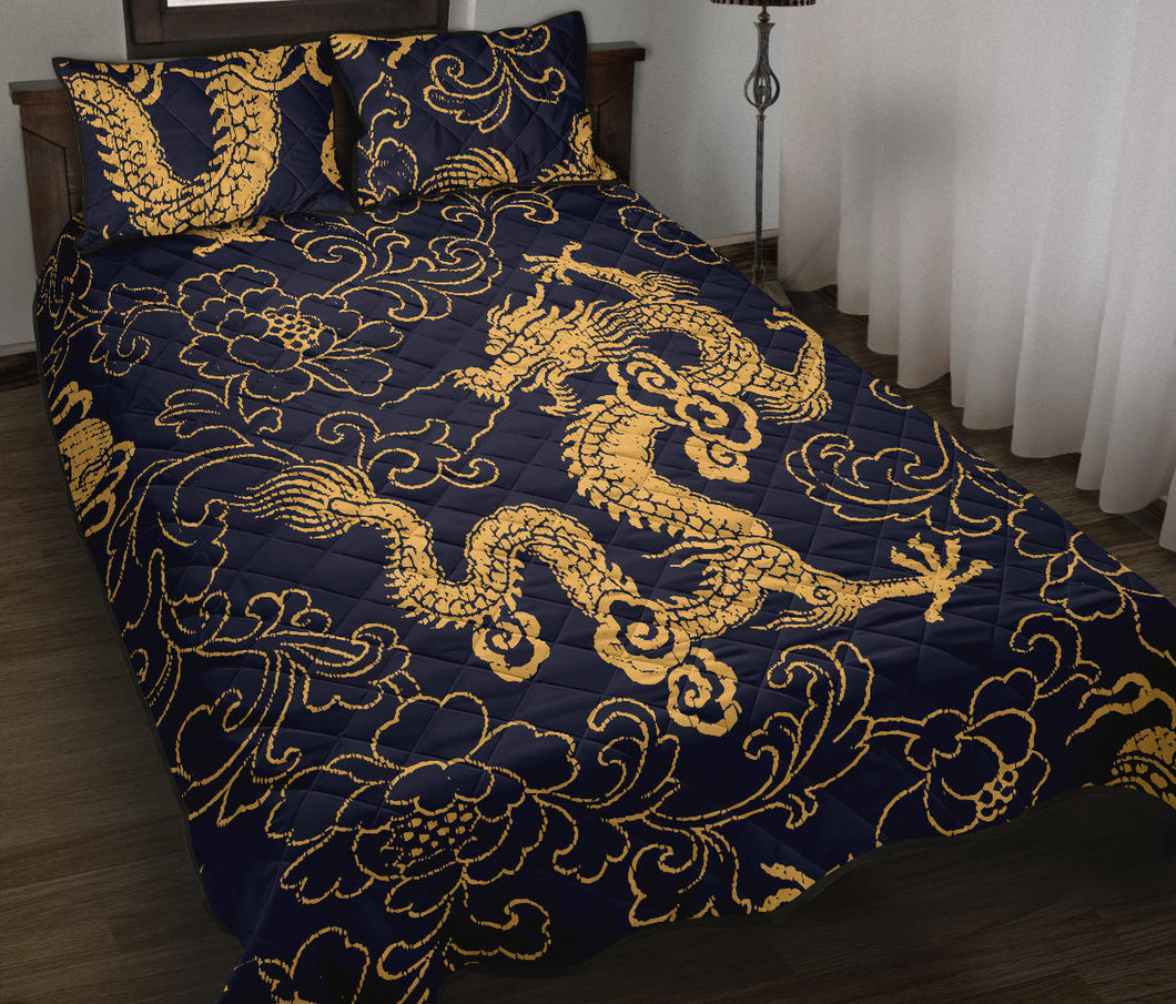 Gold dragon pattern Quilt Bed Set