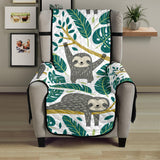 Cute sloths tropical palm leaves white background Chair Cover Protector