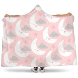 Cute Moon Cloud Star Pattern Pink Dot Background Hooded Blanket