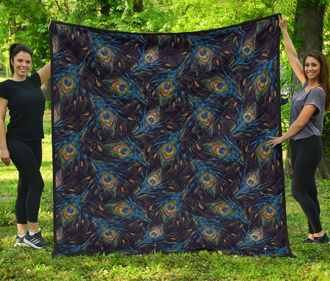 Beautiful Peacock Feather Pattern Premium Quilt