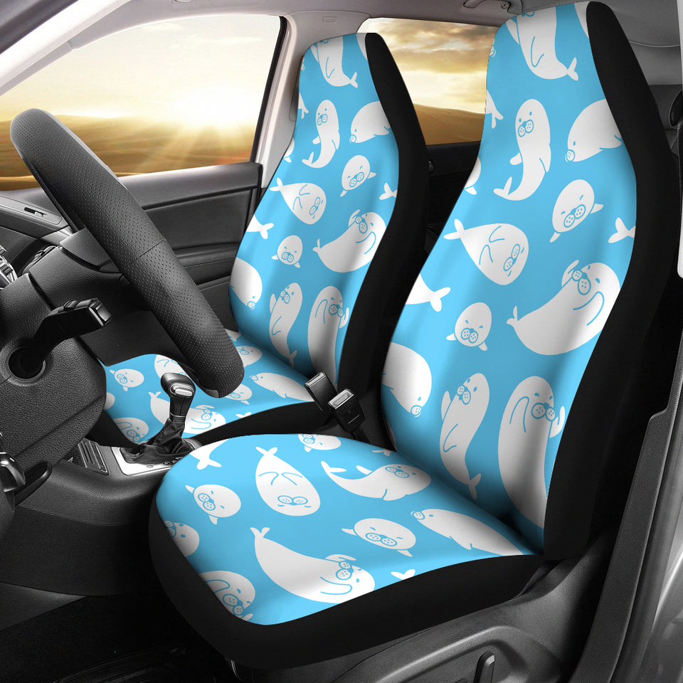 Cute White Sea Lion Seals Pattern  Universal Fit Car Seat Covers