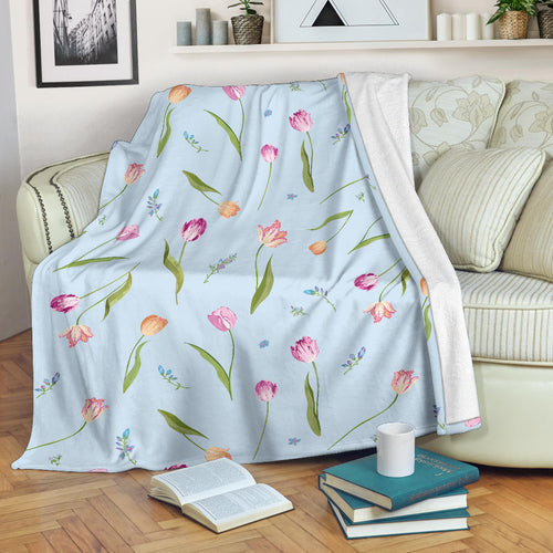 Watercolor Tulips Pattern Premium Blanket
