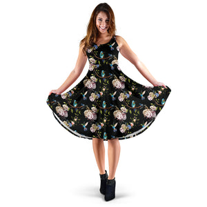 Hummingbird Pattern Print Design 03 Sleeveless Midi Dress