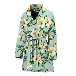 Hummingbird Pattern Print Design 01 Women's Bathrobe