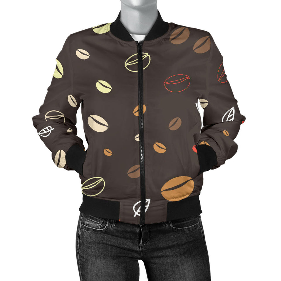 Coffee Bean Leave Pattern Women'S Bomber Jacket