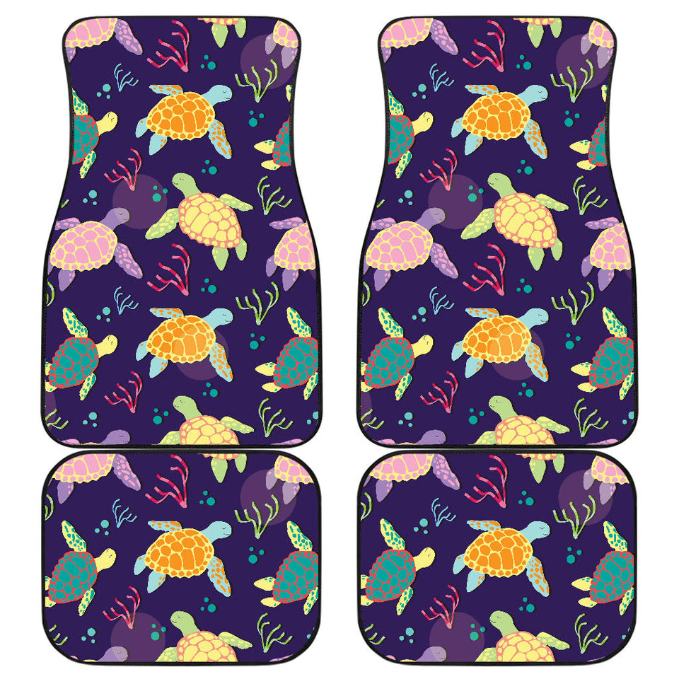 Colorful Sea Turtle Pattern Front And Back Car Mats