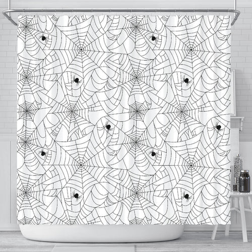 Spider Web Cobweb Pattern White Background Shower Curtain Fulfilled In US