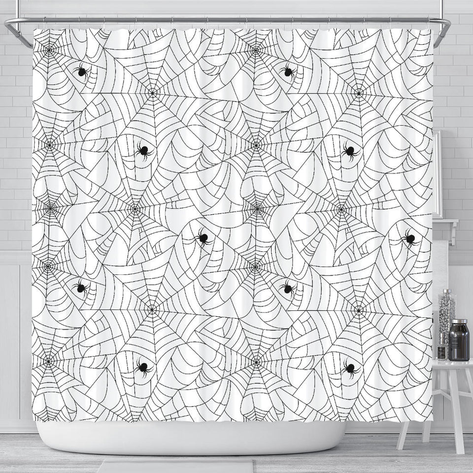 Spider Web Cobweb Pattern White Background Shower Curtain Fulfilled In US