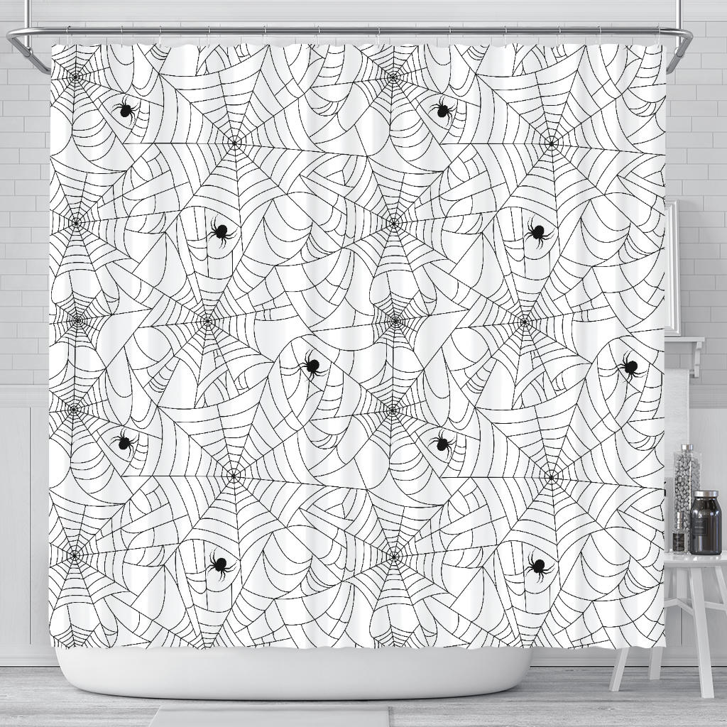 Spider Web Cobweb Pattern White Background Shower Curtain Fulfilled In US