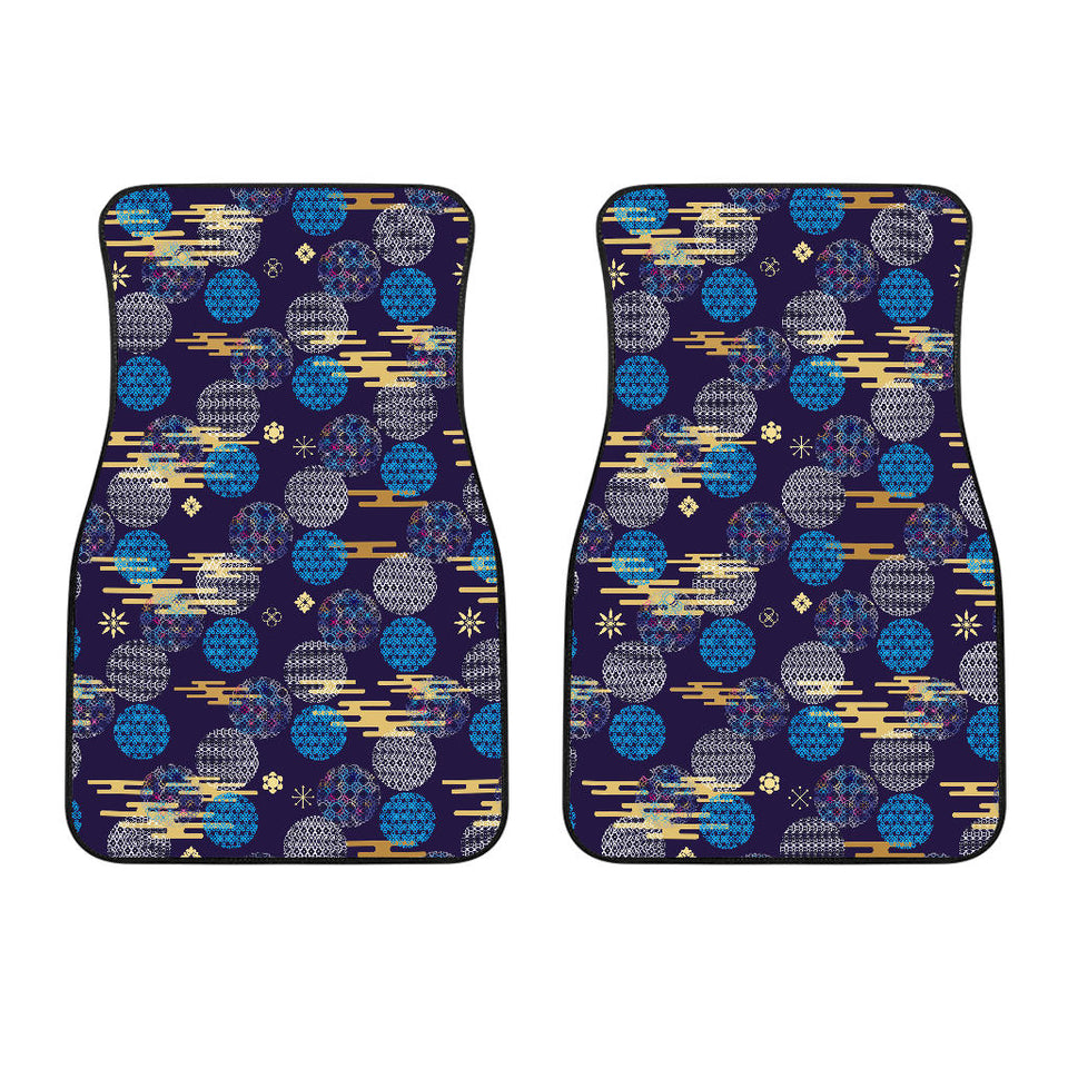 Blue Japanese Pattern Cloud Wave Flower Front Car Mats