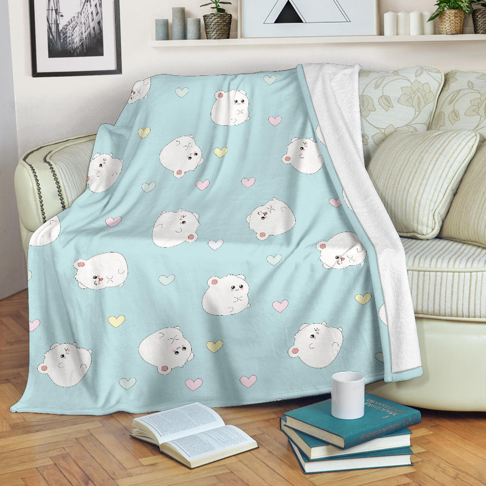 White Cute Hamsters Heart Pattern Premium Blanket