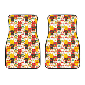 Colorful Maneki Neko Lucky Cat Pattern Front Car Mats