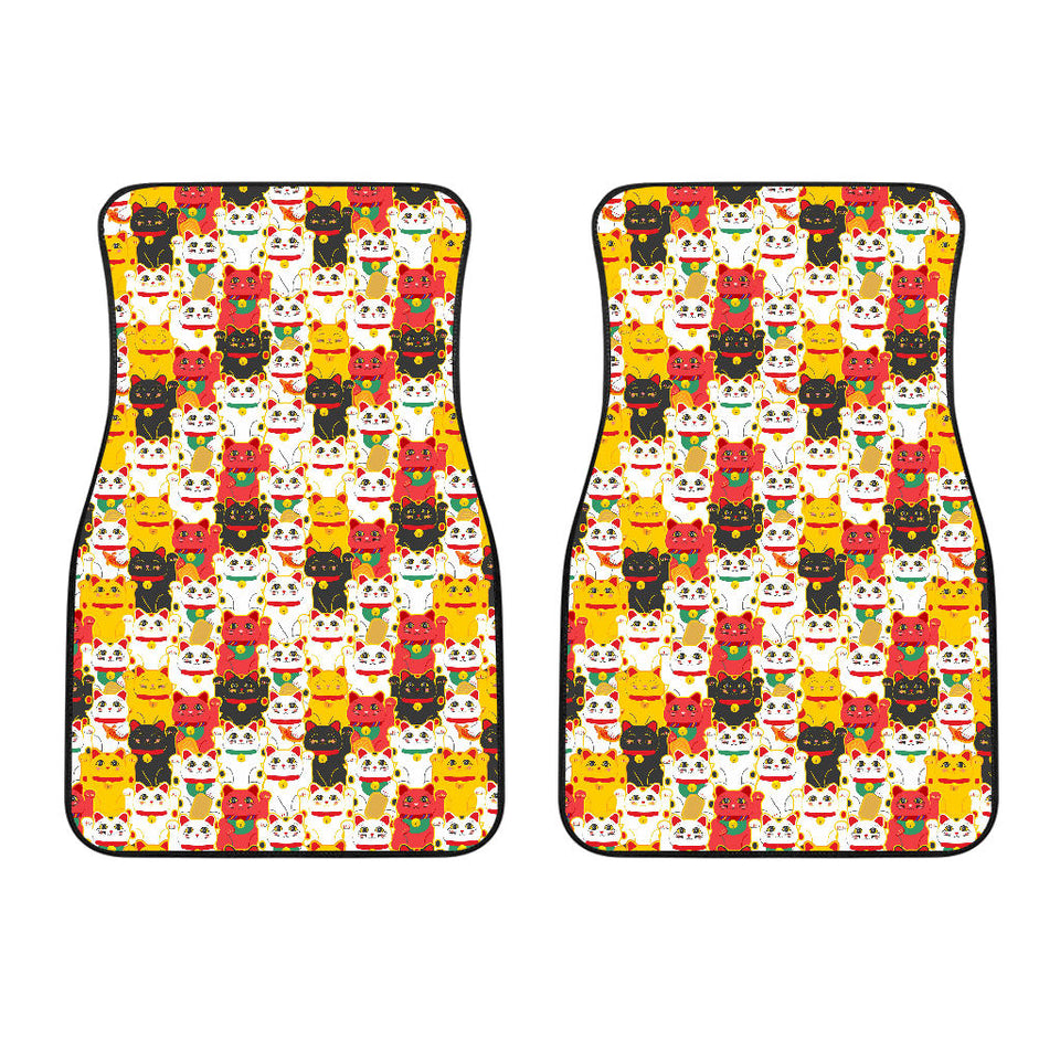 Colorful Maneki Neko Lucky Cat Pattern Front Car Mats