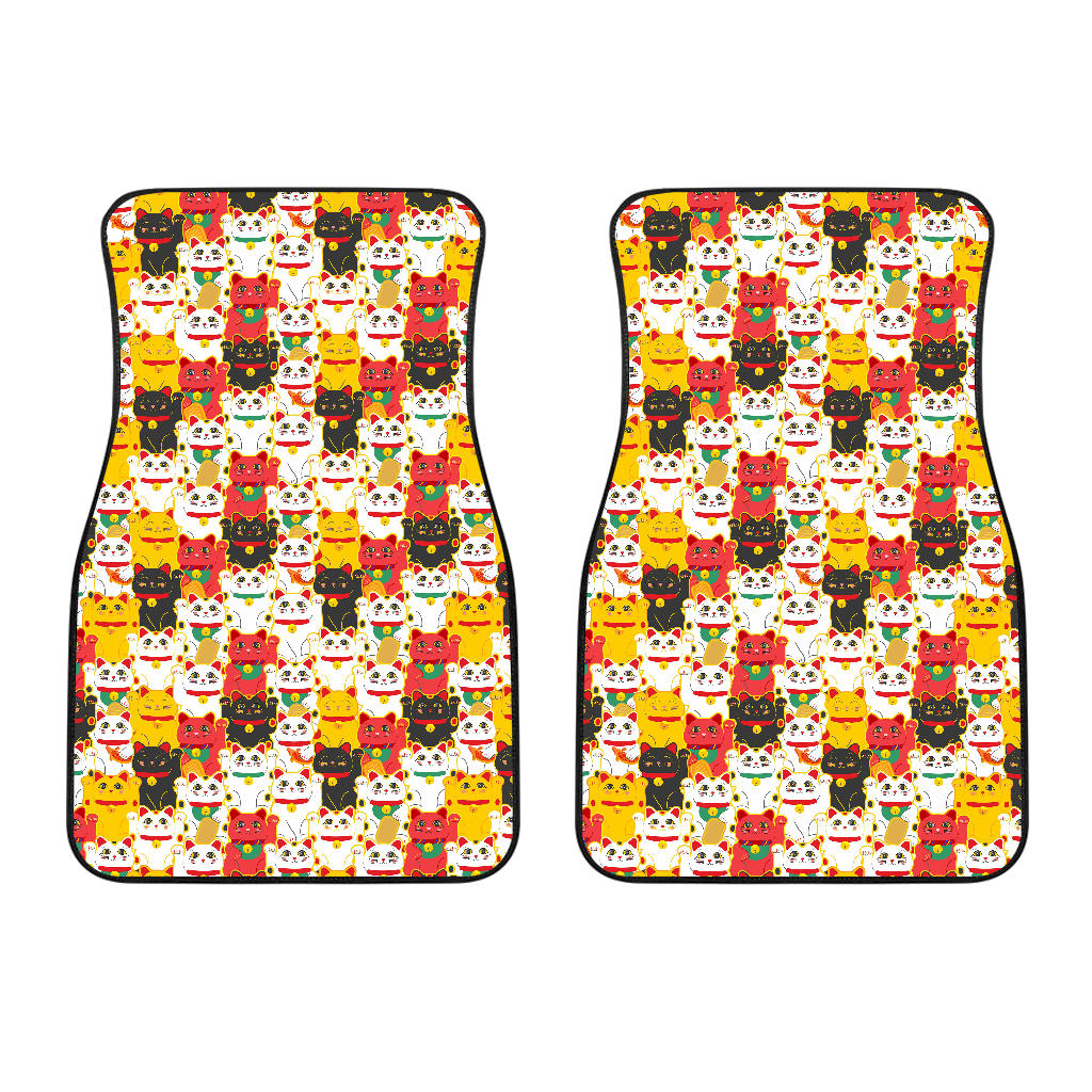 Colorful Maneki Neko Lucky Cat Pattern Front Car Mats