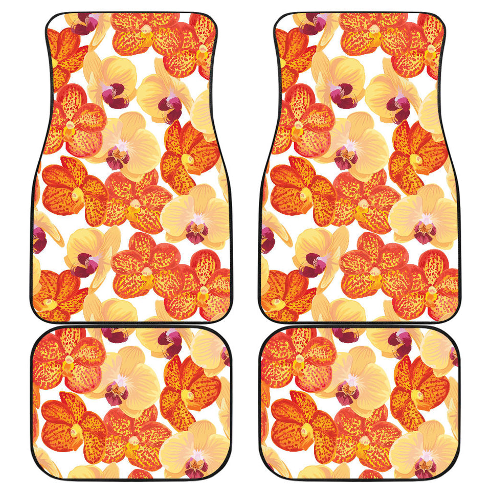 Orange Yellow Orchid Flower Pattern Background Front And Back Car Mats