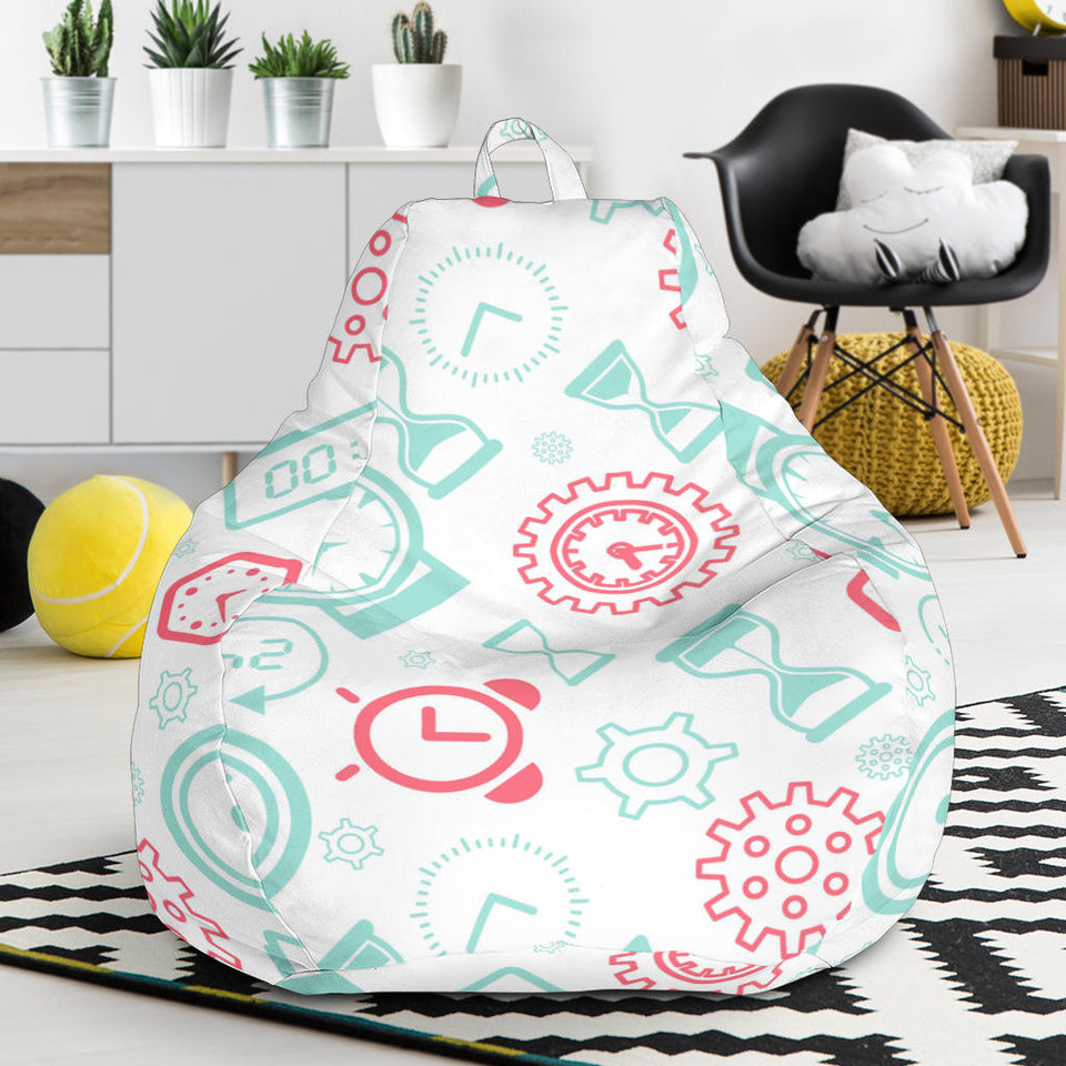 Clock Time Pattern Blackground Bean Bag Cover