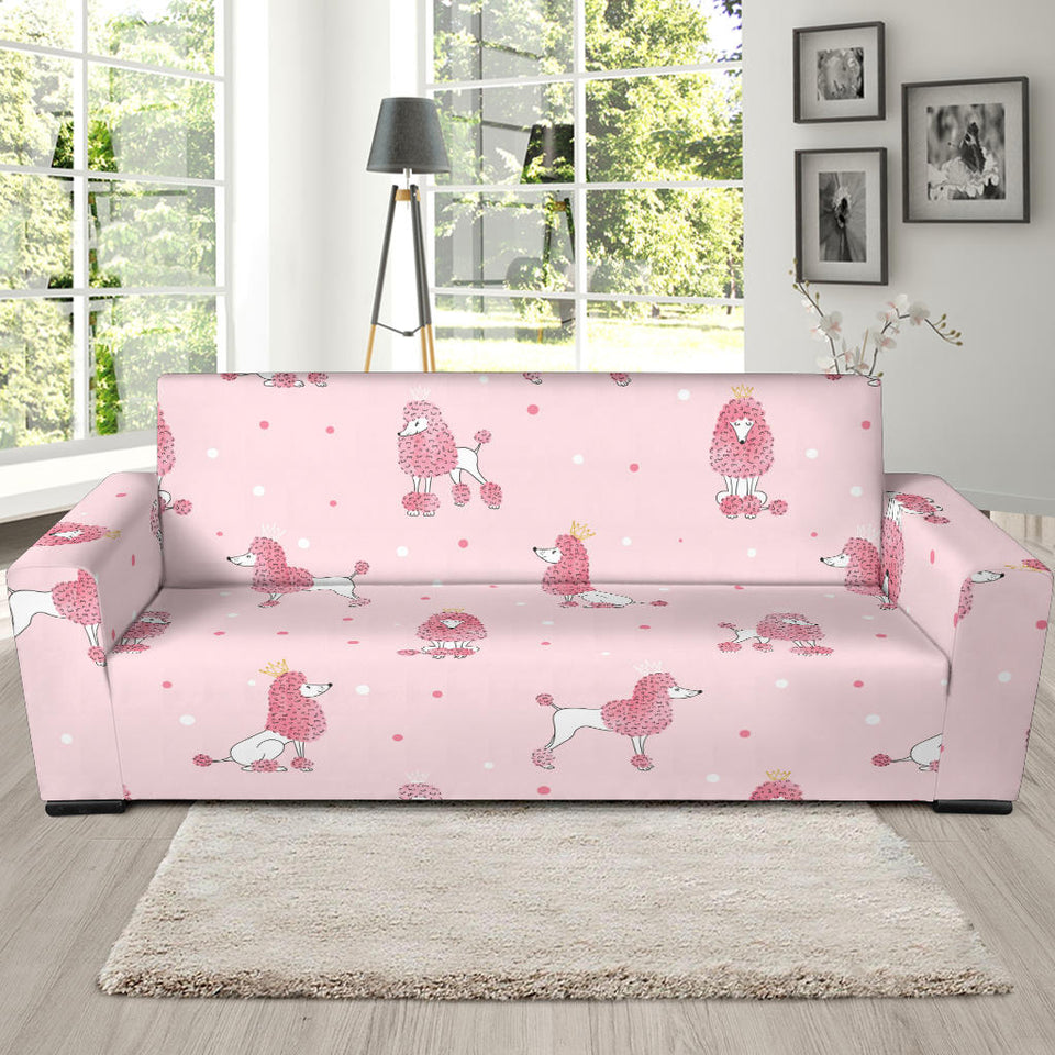 Poodle Dog Pink Color Theme Sofa Slipcover
