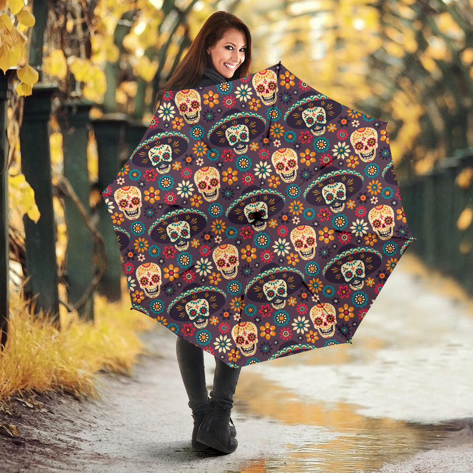 Sugar Skulls Flower Maxican Pattern Umbrella