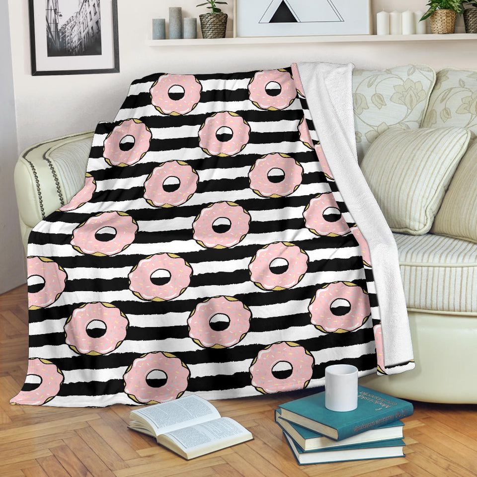 Donuts Pink Icing Striped Pattern Premium Blanket