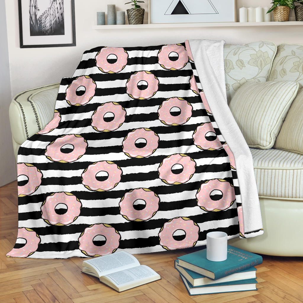 Donuts Pink Icing Striped Pattern Premium Blanket
