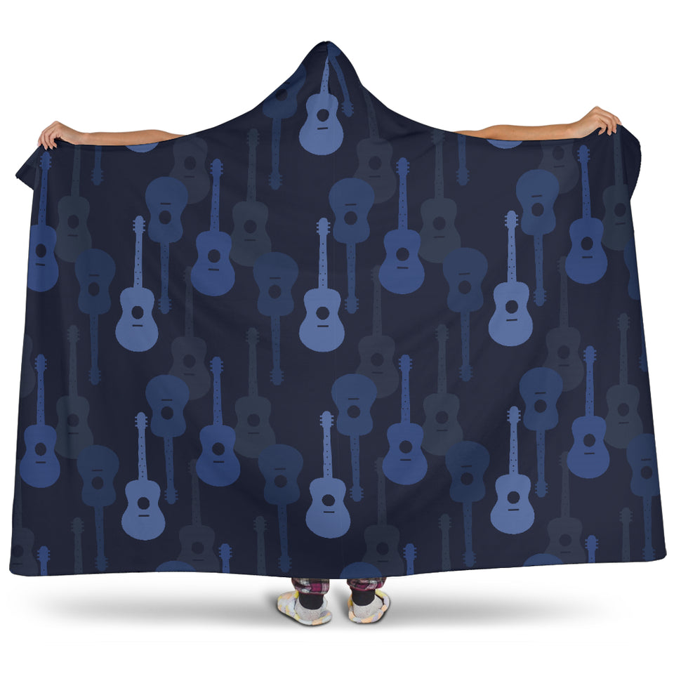 Blue Theme Guitar Pattern Hooded Blanket