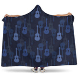 Blue Theme Guitar Pattern Hooded Blanket