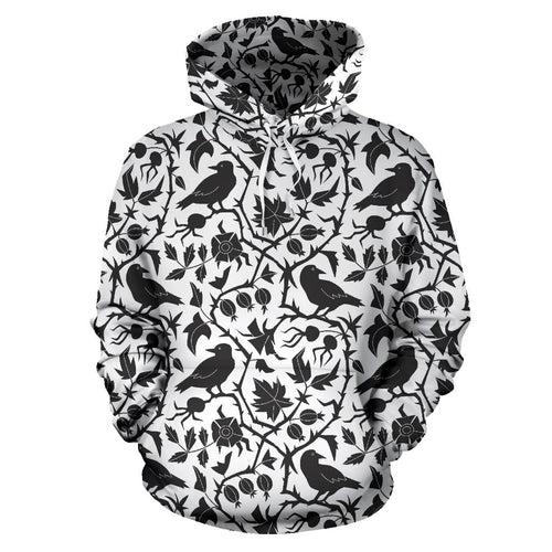 Crow Dark Floral Pattern Men Women Pullover Hoodie