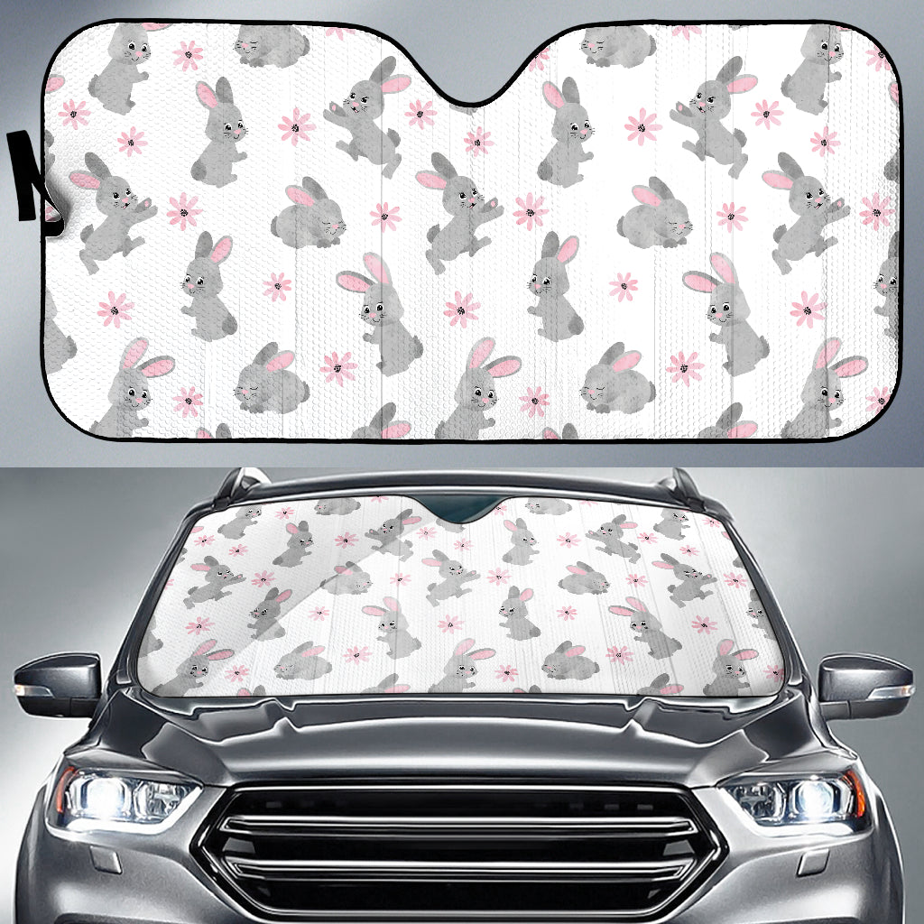 Watercolor Cute Rabbit Pattern Car Sun Shade