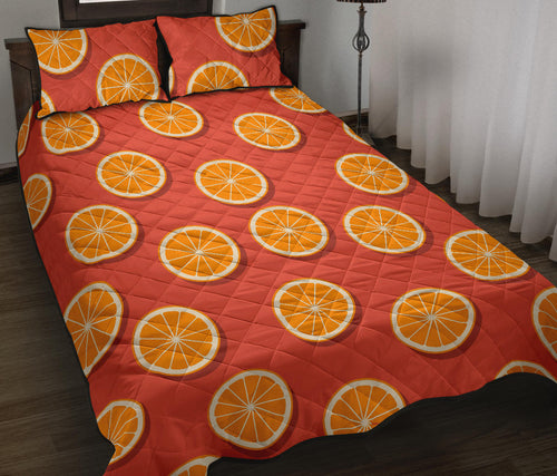 Oranges pattern red background Quilt Bed Set