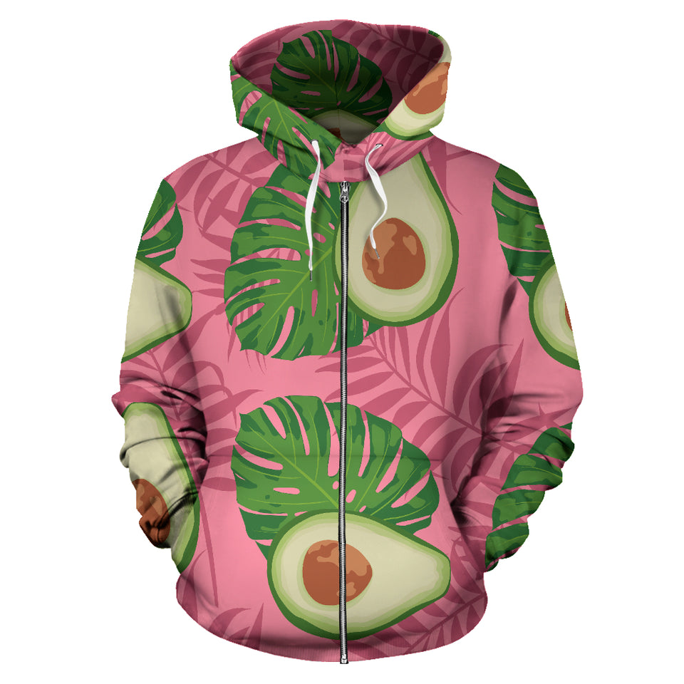Avocado Slices Leaves Pink Back Ground Zip Up Hoodie