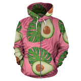 Avocado Slices Leaves Pink Back Ground Zip Up Hoodie