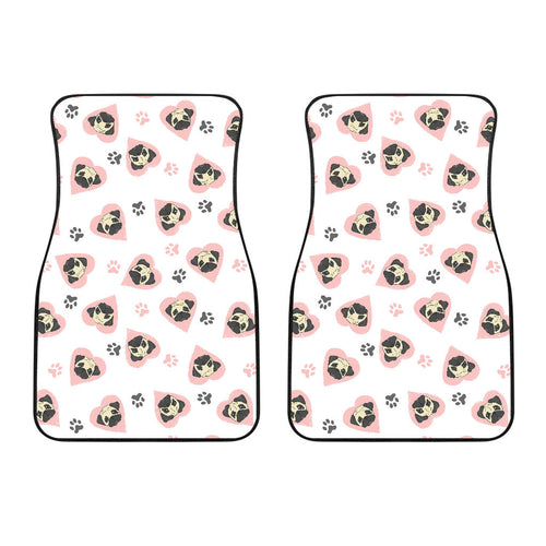 Cute Pugs Pink Heart Paw Pattern Front Car Mats